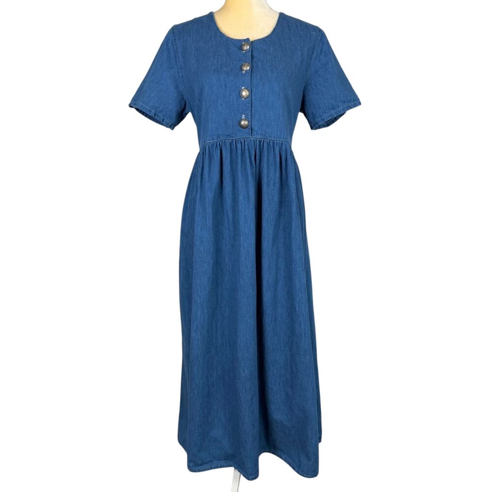 Double D Ranch Denim Maxi Dress XS Boho Western Prairie Cowgirl Rodeo - Picture 2 of 10